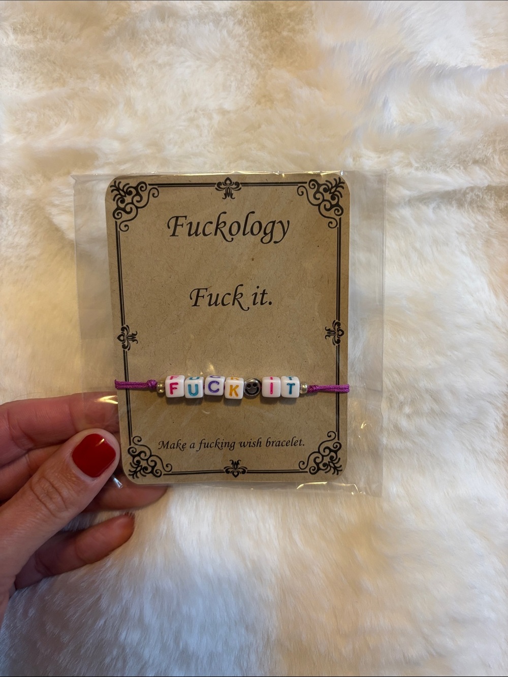 "Fu(k It" Beaded Bracelet - Purple Cord